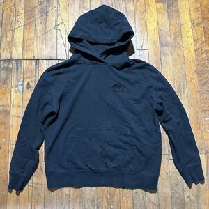 Roots Hoodie Men's M Navy Fleece Lined Long Sleeve Kangaroo Pocket Logo Pullover